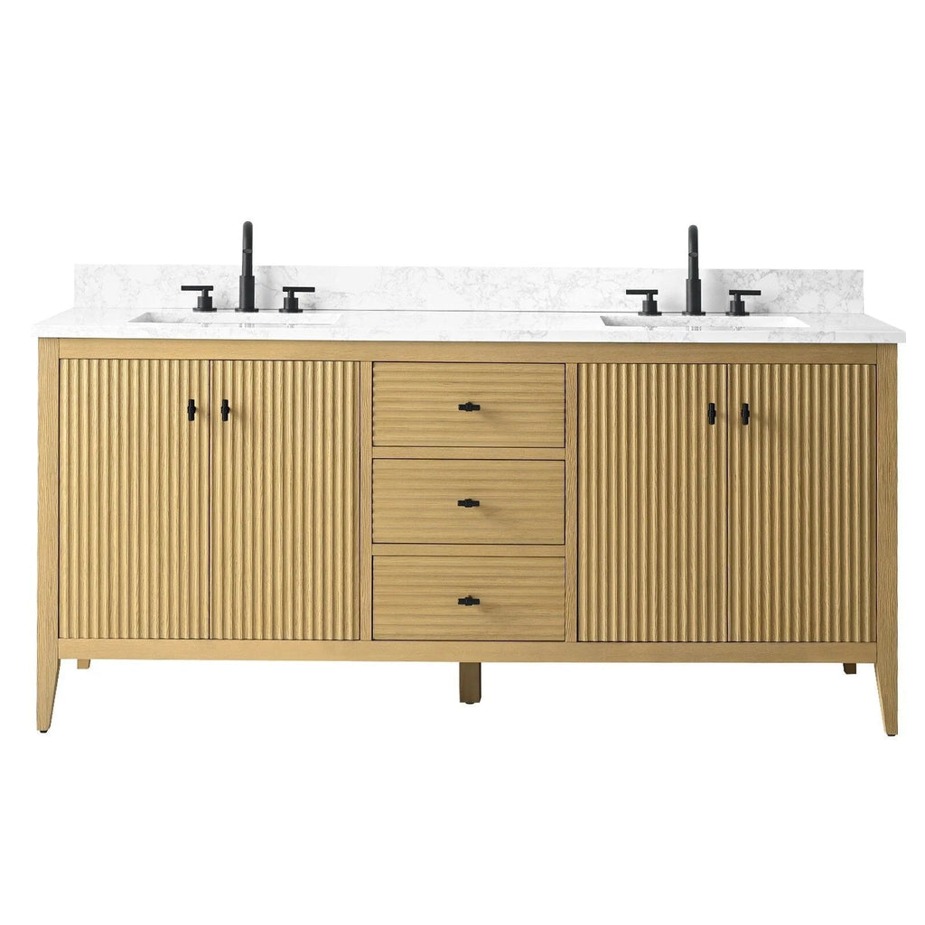 Vanity Art 72 Zoll Badezimmer-Waschtischunterschrank mit Doppelwaschbecken und Kunstmarmorplatte