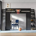 Luxystar Komplettes Hochbett aus Holz mit Schreibtisch, Rutsche, Basketballkorb und Aufbewahrungstreppe für Kinder und Jugendliche