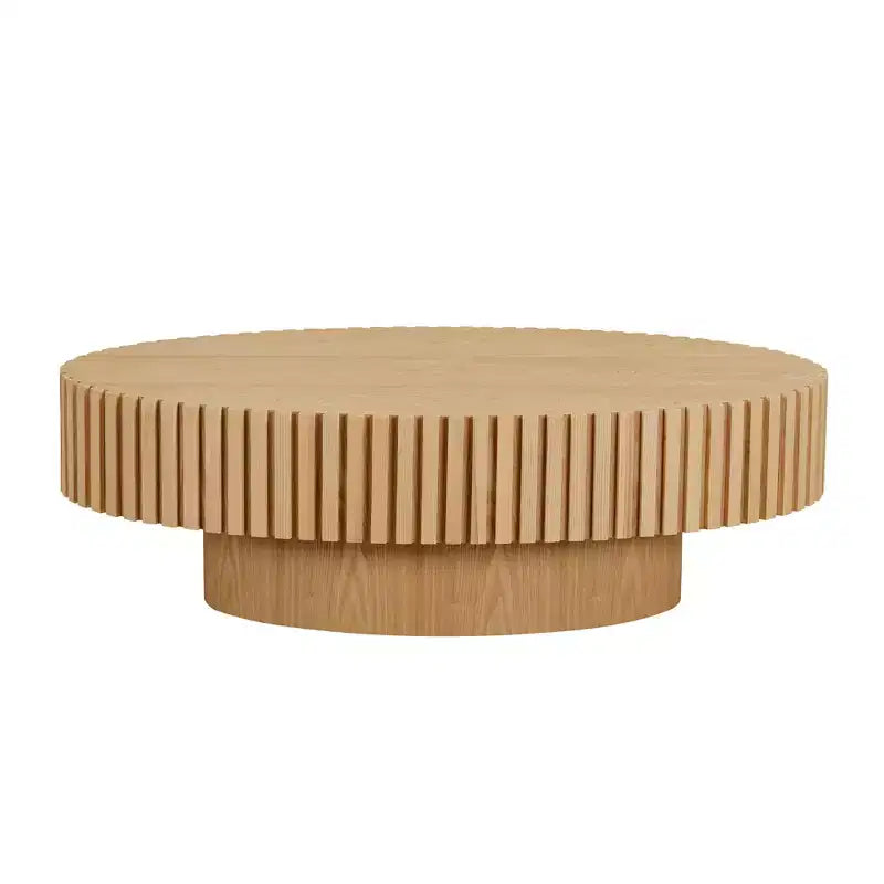 Ovaler/Quadratischer Couchtisch, minimalistischer geriffelter Mitteltisch, Beistelltisch, natürliche Esche/Nussbaum/Mattschwarz – ModernLuxe