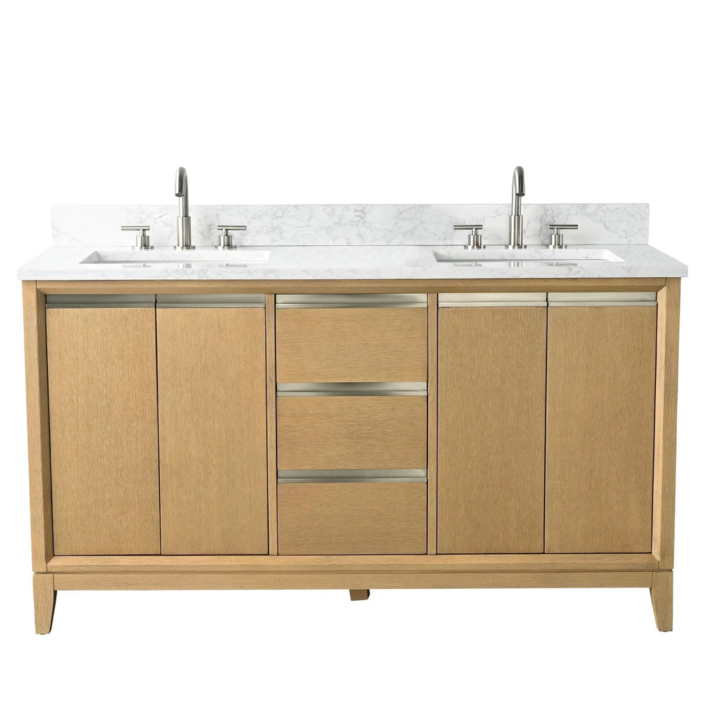 Vanity Art Badezimmerschrank mit Keramikwaschbecken und Platte aus technischem Marmor