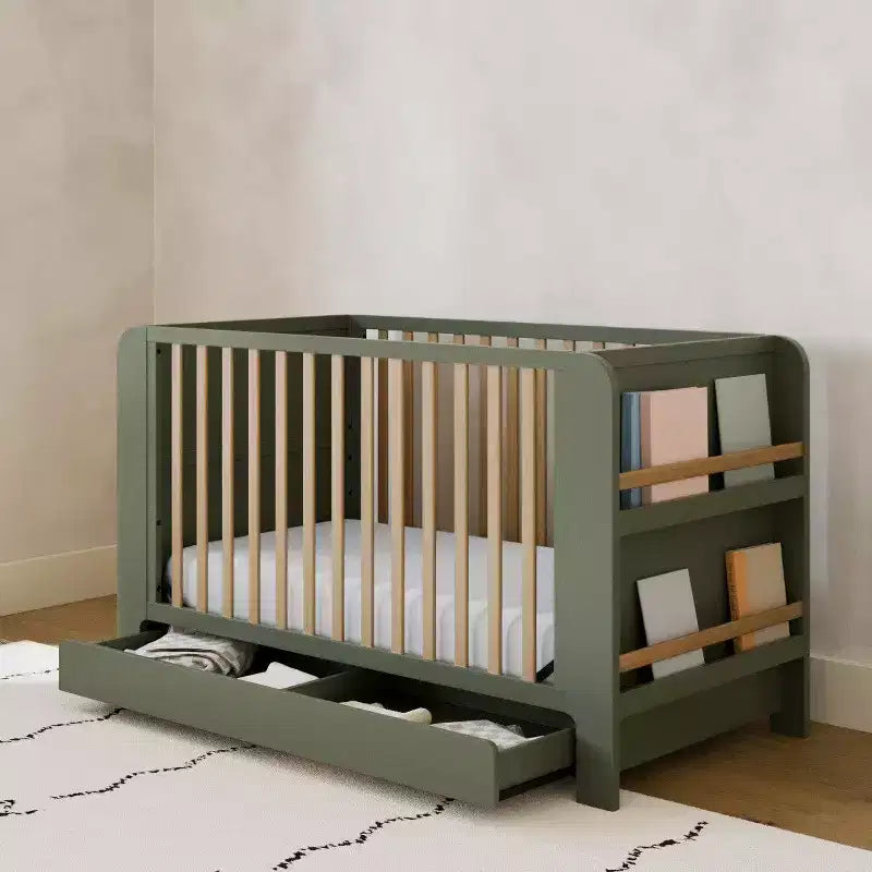 4-in-1 umwandelbares Kinderbett mit Schublade & abnehmbaren Bücherregalen, verstellbarer Matratzenrost