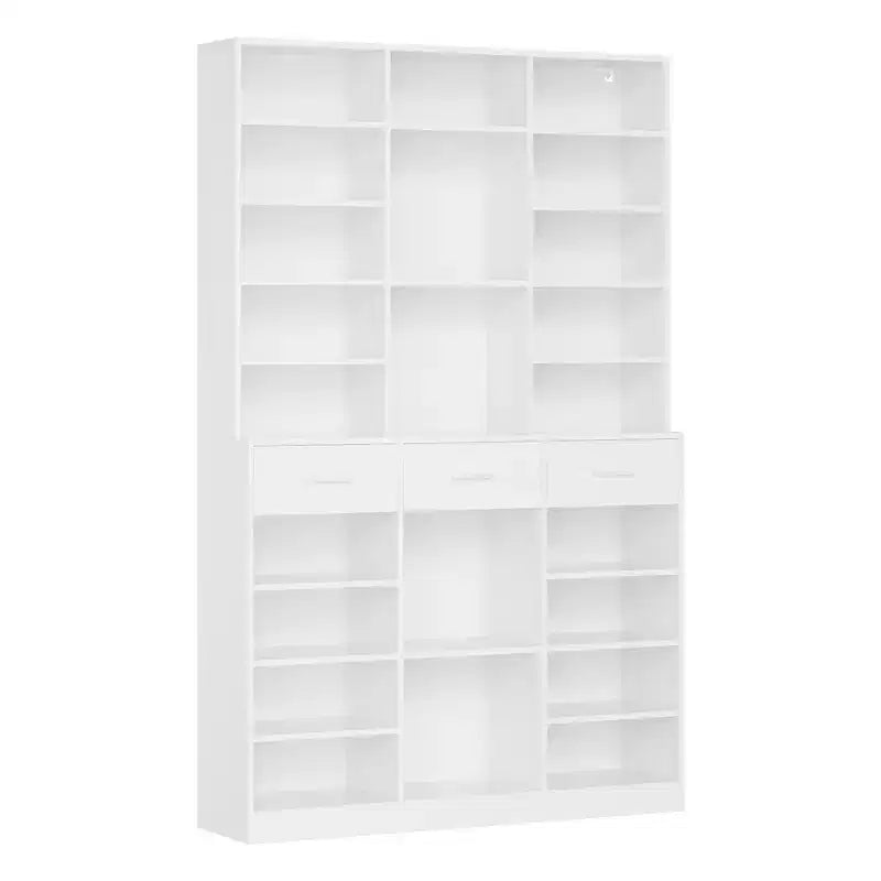 Schwarz/Weißes 9-stöckiges Bücherregal mit 3 Schubladen und verstellbaren Einlegeböden