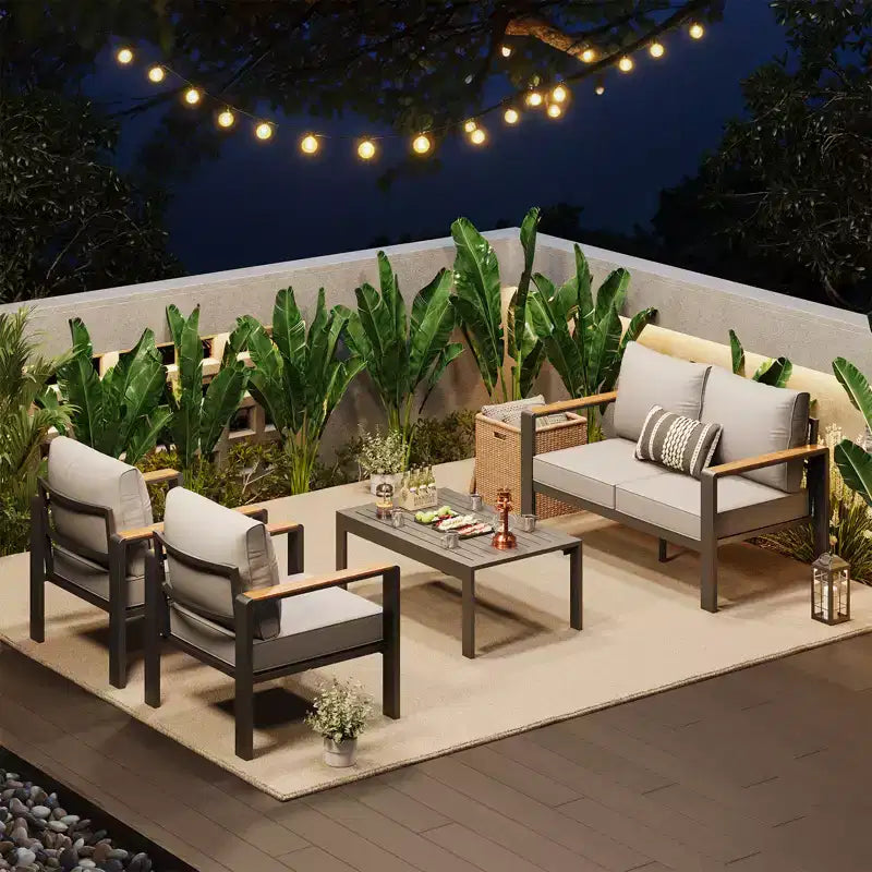 Aluminium-Terrassenmöbel-Set, Outdoor-Ecksofa mit 5 dicken Kissen, 4 Armlehnen & Couchtisch für Garten, Terrasse, Hinterhof