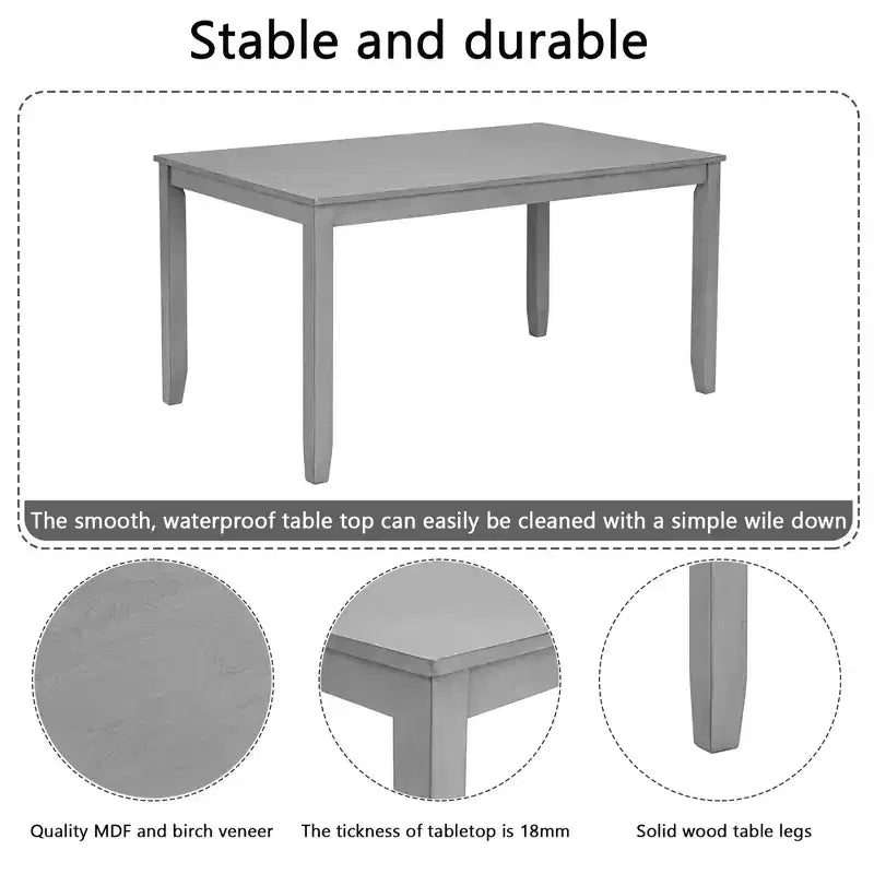 GDFStudio Loren modernes 7-teiliges Esszimmer-Set aus Massivholz mit gepolstertem Tisch und Stühlen