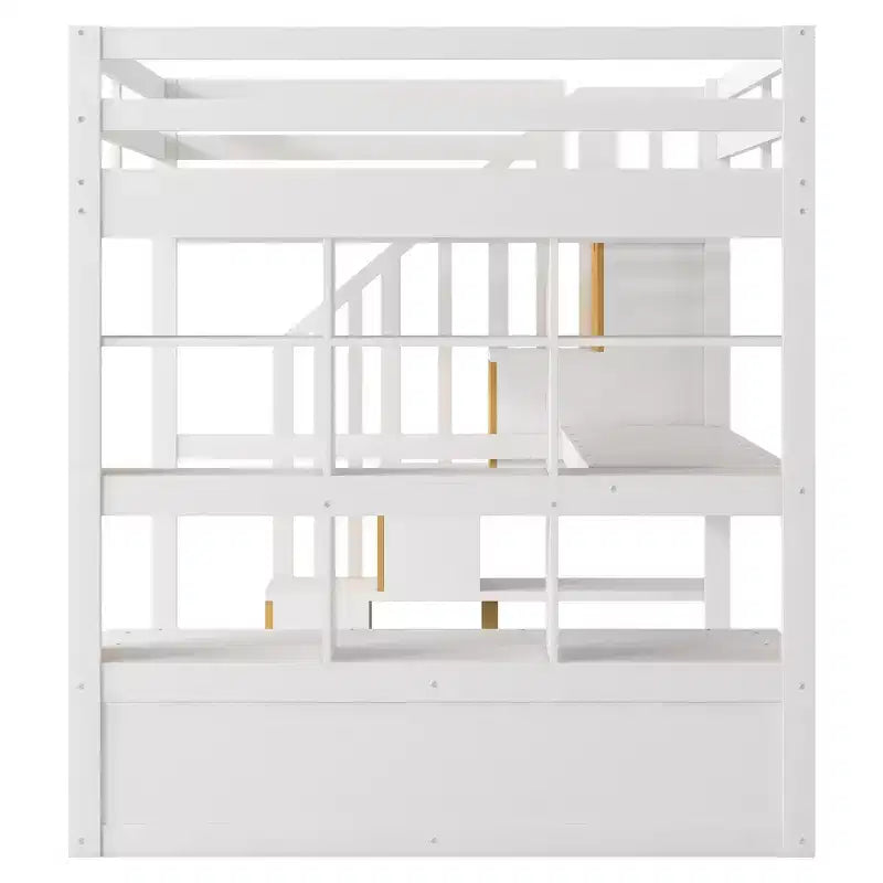 Full-Size-Hochbett mit Treppe und Schreibtisch, Hochbettgestell aus Holz mit Staufächern und Bücherregalen für Erwachsene, Teenager und Kinder