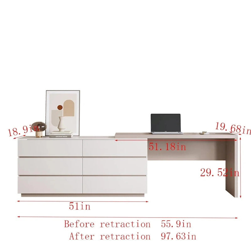 97,63  Modernes, erweiterbares Homeoffice-Schreibtisch-Kommoden-Set mit 6 Schubladen