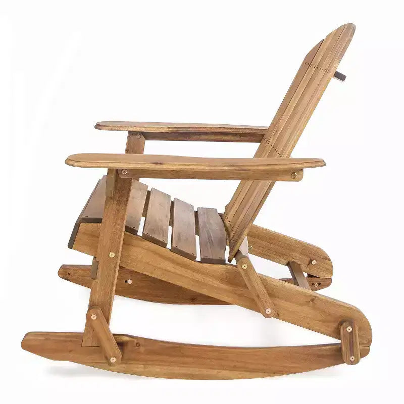 Okak Rustikaler Adirondack-Schaukelstuhl, Premium Akazienholz-Akzentstuhl, 1 Stk., Outdoor-Relaxsessel für Veranda, Garten & Hinterhof, Natur