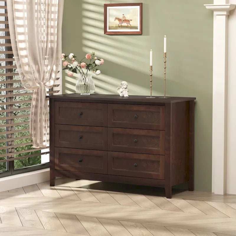 Kommode aus Massivholz mit sprühlackierten Schubladen, Buffetschrank, Sideboard mit Schließfächern, Anrichte, Konsolentisch mit Schließfächern