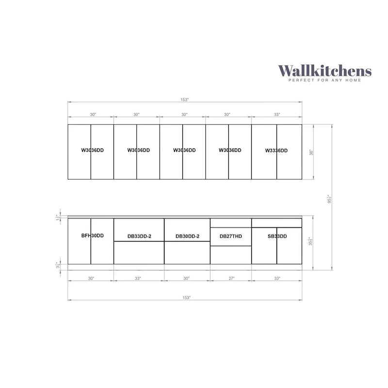 Modernes Küchenschrank-Set ¨C 13 Fuß breit, 153x24, Mehrere Farben
