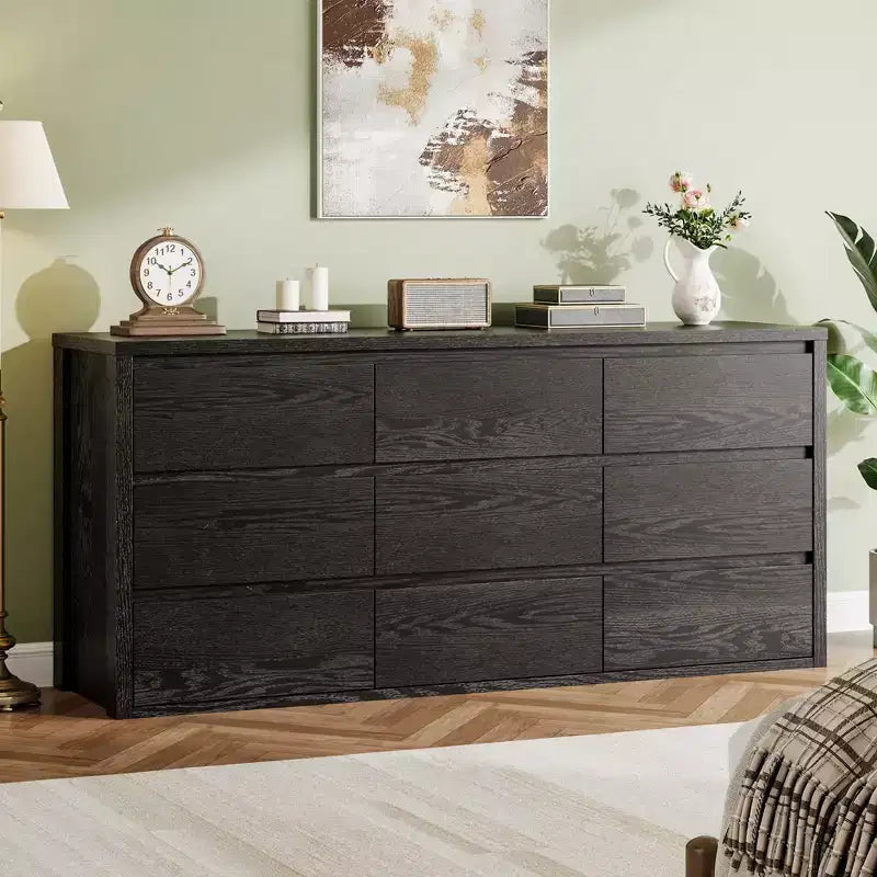 Kommode mit 9 Schubladen für das Schlafzimmer, breiter moderner Schubladenschrank aus Holz mit großem Stauraum, Holzkommode für Wohnzimmer, Flur und Eingangsbereich
