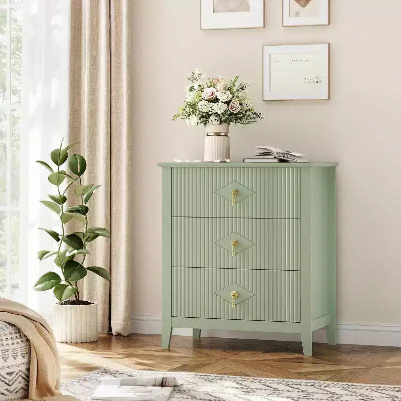 2 Stück geriffelte Holz-Nachttische, 27,5 breit, 3-Schubladen-Kommoden-Set, moderne Beistelltische, Schubladenschrank für Schlafzimmer und Wohnzimmer