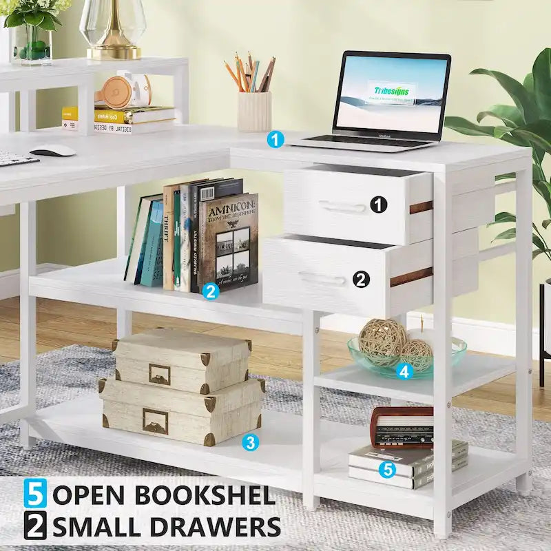 L-förmiger Schreibtisch mit Schublade, Eckschreibtisch für das Home-Office mit Ablagefächern und Monitorständer, rustikaler PC-Tisch für kleine Räume