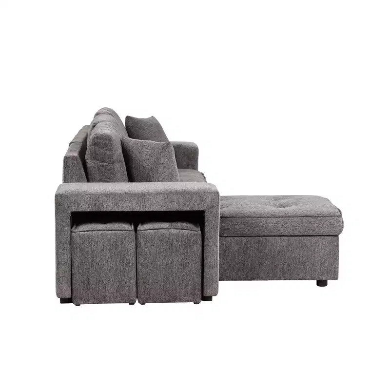 104,5 Zoll L-förmige Schlafcouchgarnitur mit Stauraum-Chaiselongue und 2 Hockern – 3-Sitzer-Schlafsofa mit Schlaffunktion für das Wohnzimmer