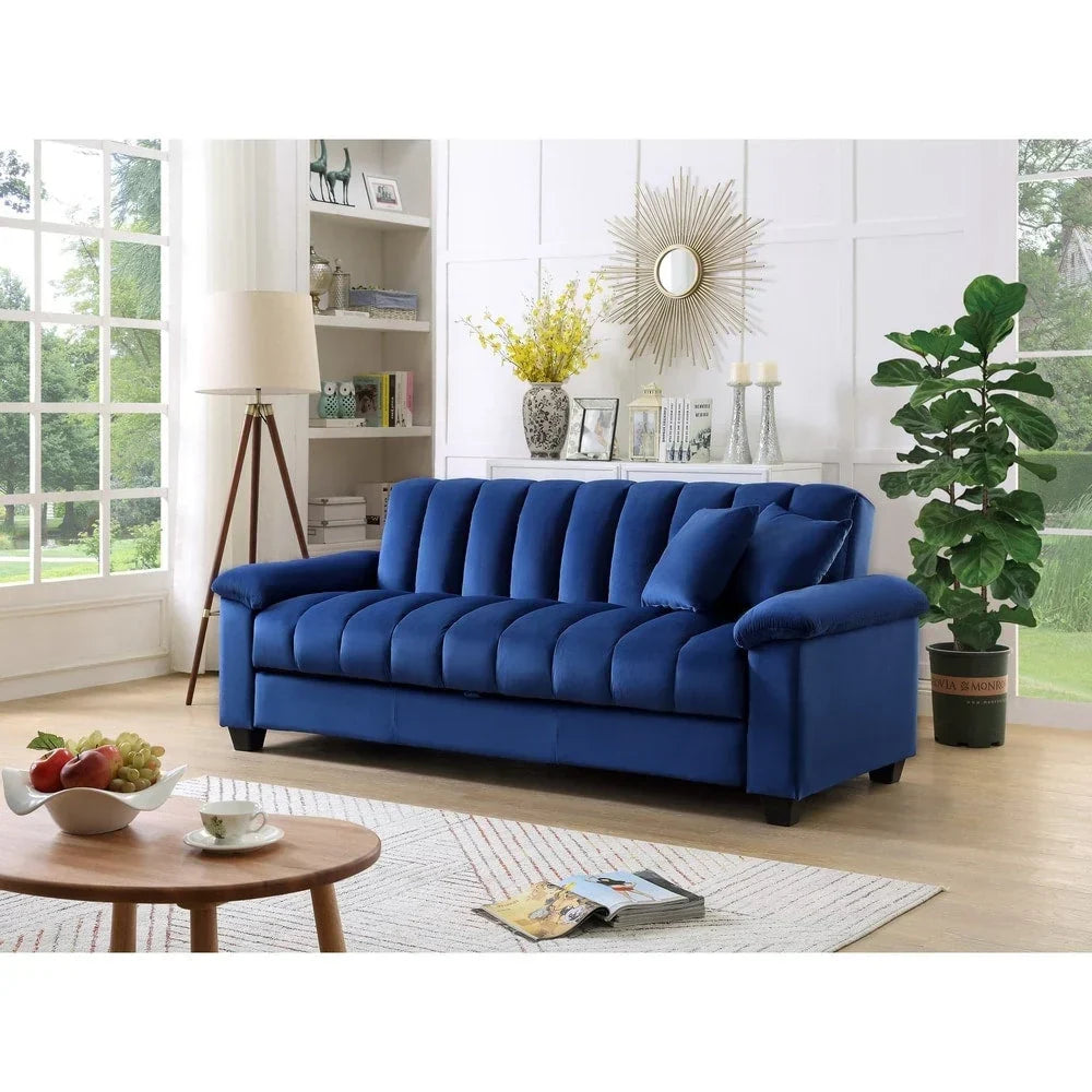 Wandelbares Schlafsofa für das Wohnzimmer mit stoffbezogener Rückenlehne in Rillenoptik