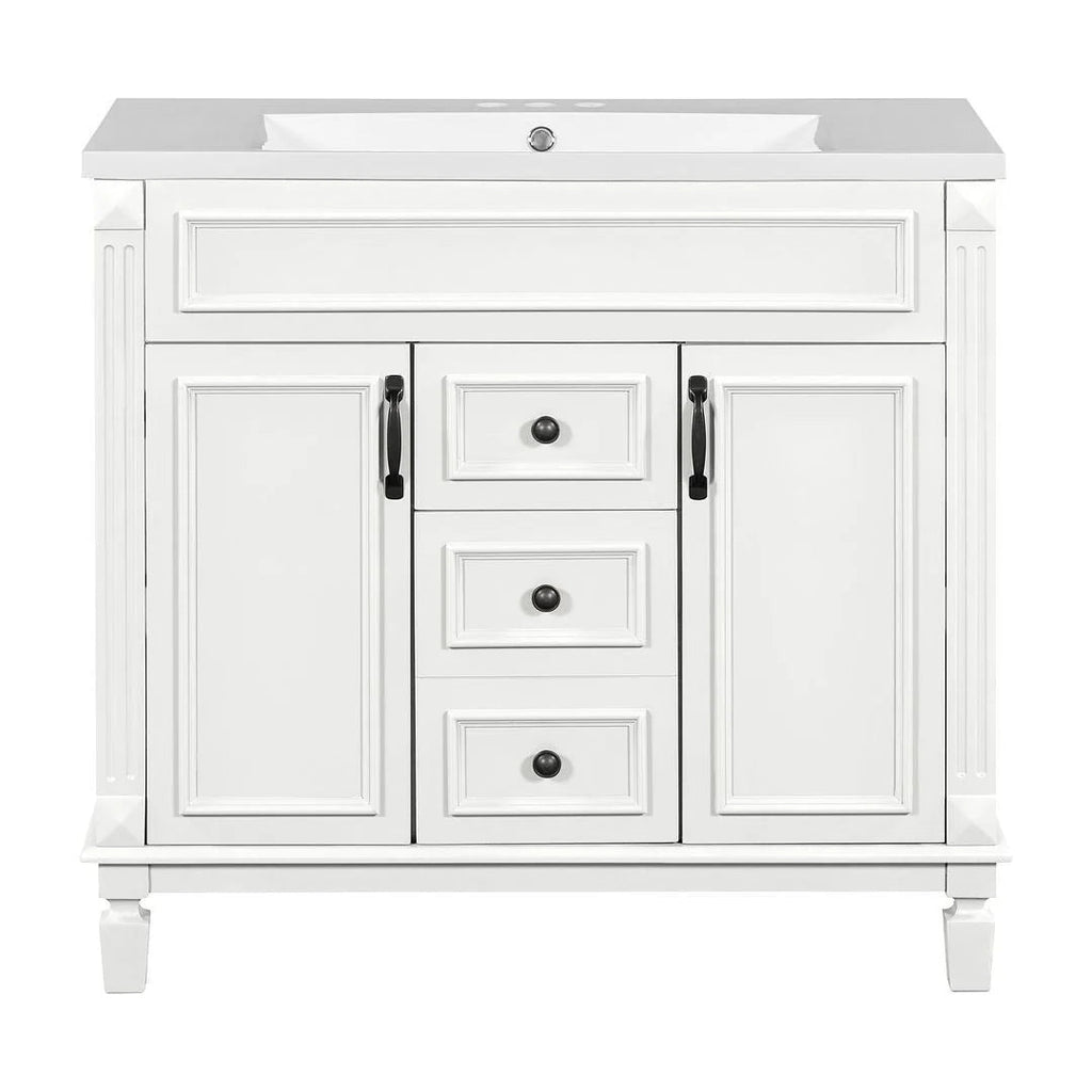 36" Moderner Badezimmer-Waschtisch mit Aufsatzwaschbecken und Spiegelschrank, 2 Türen und 2 Schubladen