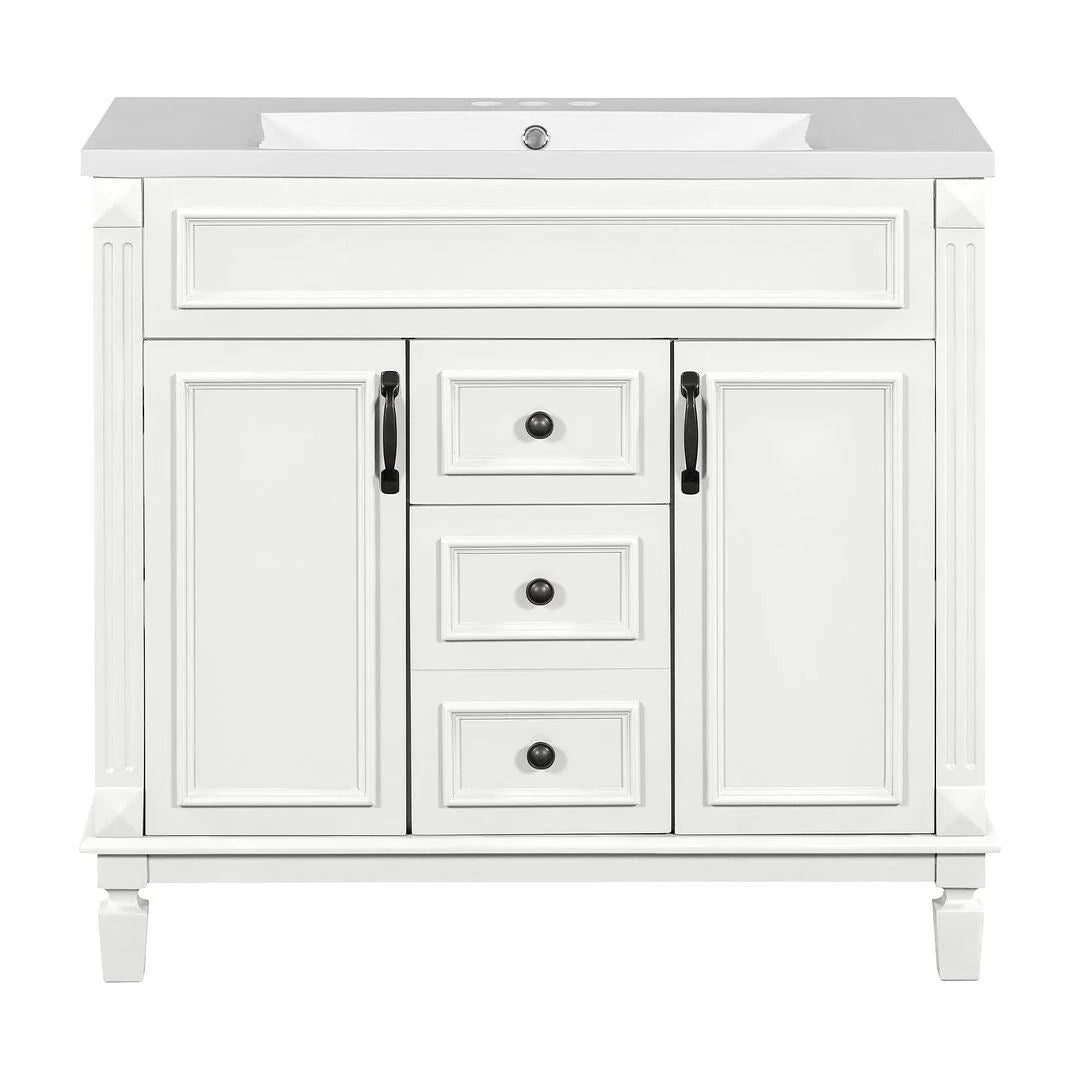 36" Moderner Badezimmer-Waschtisch mit Aufsatzwaschbecken und Spiegelschrank, 2 Türen und 2 Schubladen