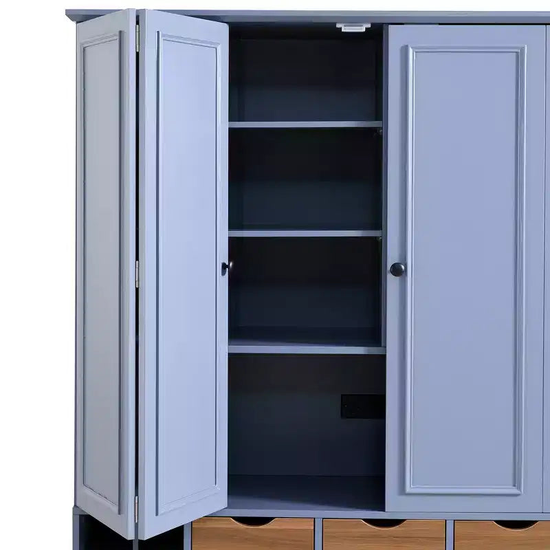 Whisen 71 Zoll hoher freistehender Küchenschrank, großer Vorratsschrank für das Esszimmer, Anrichte mit 4 Falttüren, Regalen und Weinregalen