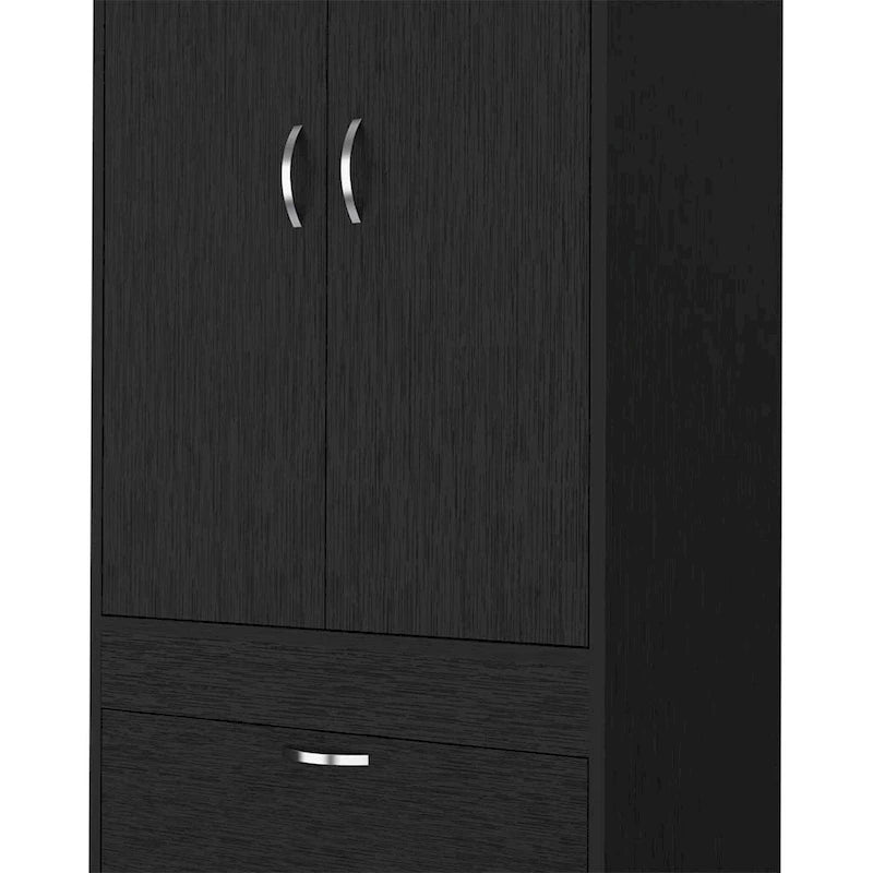 18.9 Moderner zweitüriger Kleiderschrank mit zwei unteren Schubladen und Kleiderstange fürs Schlafzimmer