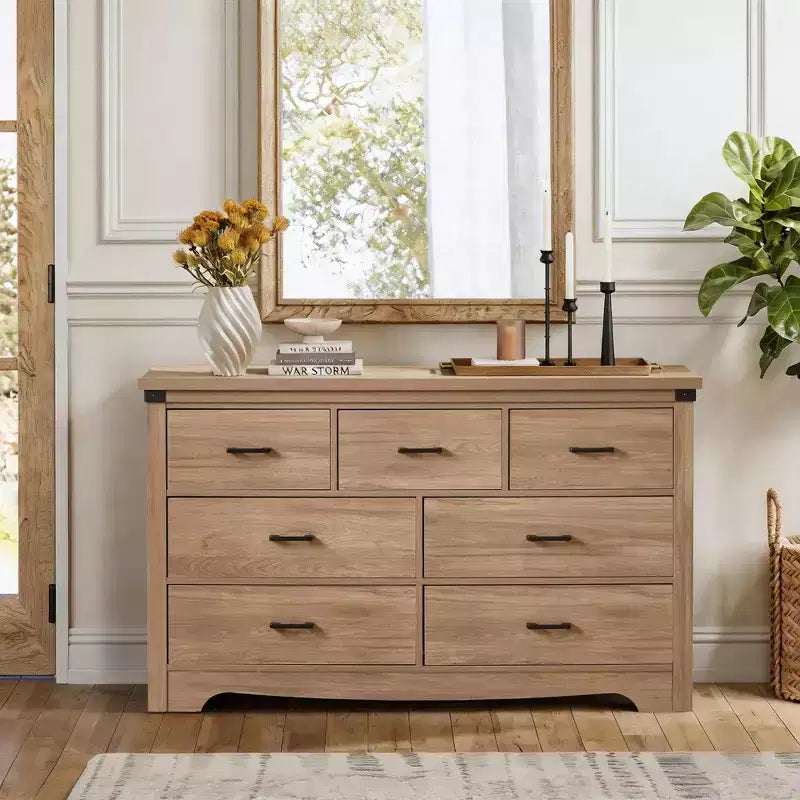 Landhaus-Kommode mit 7 Schubladen fürs Schlafzimmer, 31,4 hohe Kommoden & Kommode, rustikale Holzkommode mit Metallgriffen, Aufbewahrungsorganizer für Kleiderschrank im Schlafzimmer