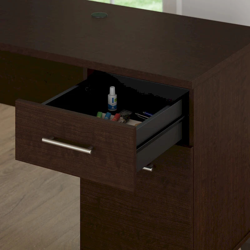 Bush Furniture Somerset 60 Zoll breiter L-förmiger Schreibtisch mit Aufsatzregal und Stauraum