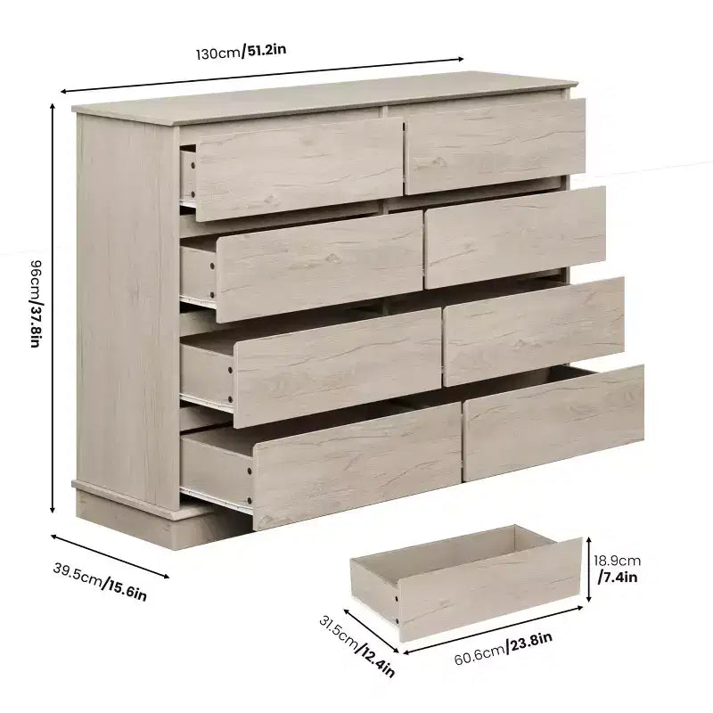 Moderne Schlafzimmerkommode mit 8 Schubladen, Holz-Kommode als Aufbewahrungseinheit für den Kleiderschrank, breiter Schubladenschrank