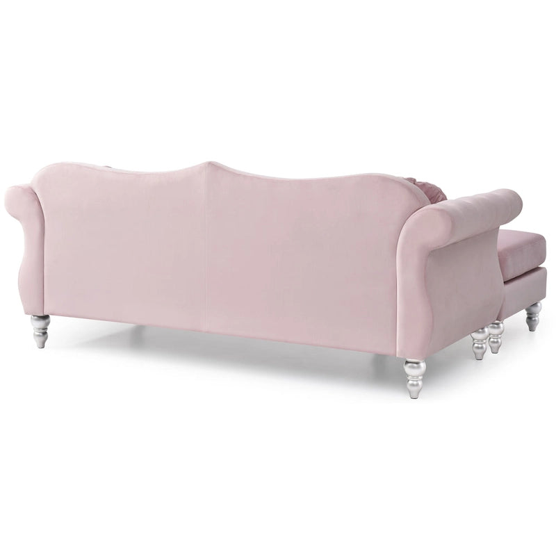 Hollywood-Samtsofa mit beidseitig montierbarer Chaiselongue