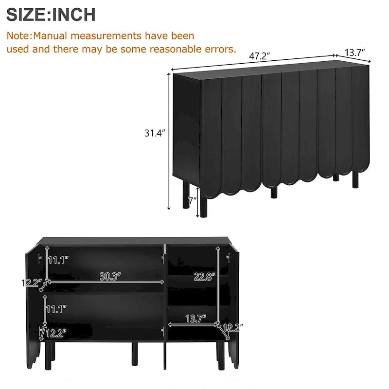 Minimalistischer Schuhschrank im Cream-Stil mit 5 Massivholzbeinen, Sideboard-Buffetschrank mit verstellbaren Einlegeböden