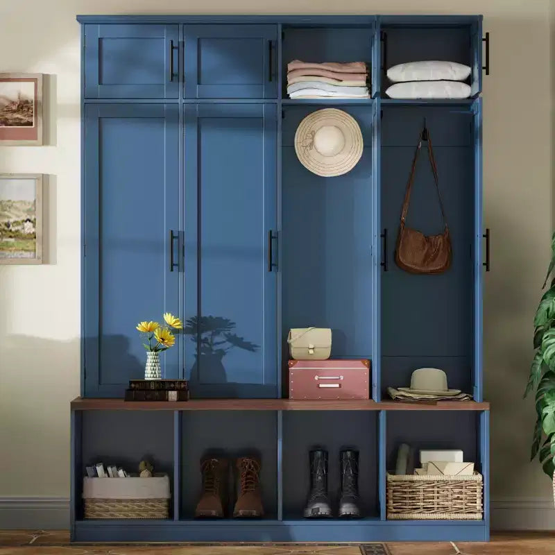 GDFStudio Jessica Farmhouse 4-in-1-Garderobe mit versteckten Haken und Sitzbank mit Stauraum