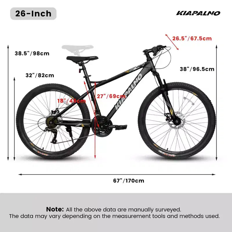 NAYSAYE 26-Zoll-Mountainbike, 21-Gang-Erwachsenenfahrrad mit Rahmen aus hochfestem Carbonstahl und mechanischen Scheibenbremsen vorne und hinten, 67 × 26,5 × 38