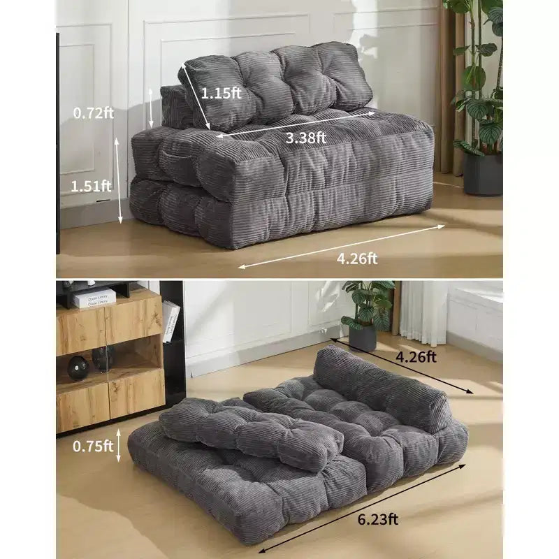 3-in-1-Klappsofa mit Schlaffunktion, umwandelbarer Schlafsessel mit Kissen, tragbarer ausklappbarer Sessel mit Schlaffunktion, bequemes Bodensofa mit Rückenstütze fürs Wohnzimmer, Beige