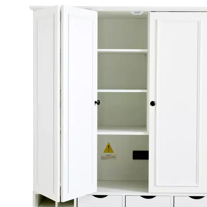 Whisen 71 Zoll hoher freistehender Küchenschrank, großer Vorratsschrank für das Esszimmer, Anrichte mit 4 Falttüren, Regalen und Weinregalen