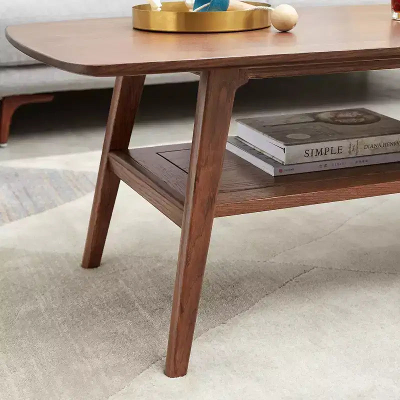 GDFStudio Wright Moderner rechteckiger Couchtisch aus massivem Eichenholz mit Ablagefach