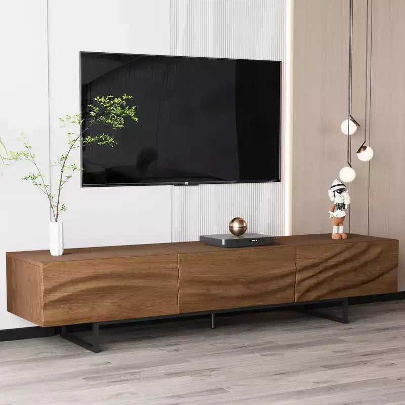 82,83 Zoll moderner TV-Schrank mit Schubladen aus Massivholz und Lüftungsschlitzen, Medienkonsole fürs Wohnzimmer