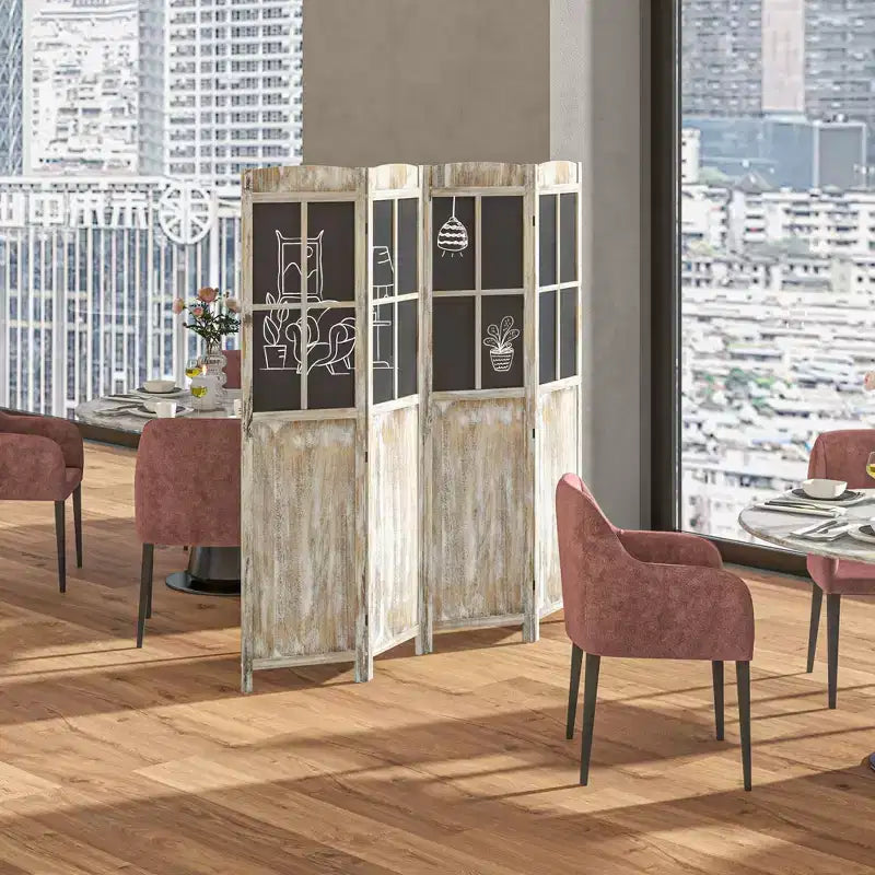 HOMCOM 170 cm hoher, 4-teiliger Raumteiler im Landhausstil, klappbarer Sichtschutz aus Holz, Natur