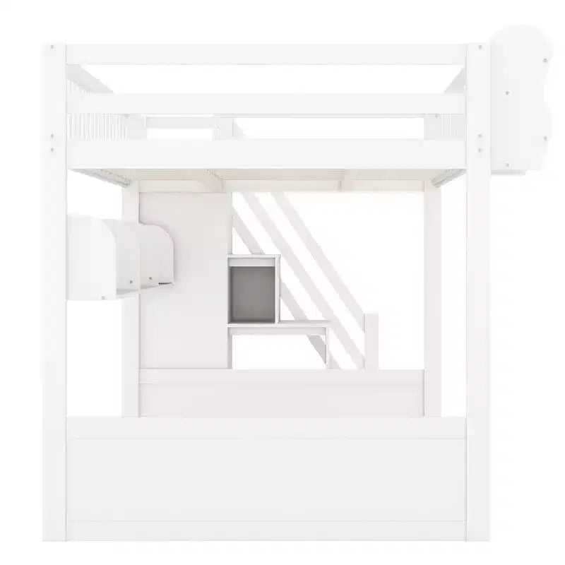 Queen-Hochbettgestell mit Treppe, Kleiderschrank & Regalen - MDF, 650 lb