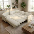Homy Casa 88 L-förmiges Schlafsofa mit Ausziehbett, Chenille-Polsterung, 5-Sitzer, Beige