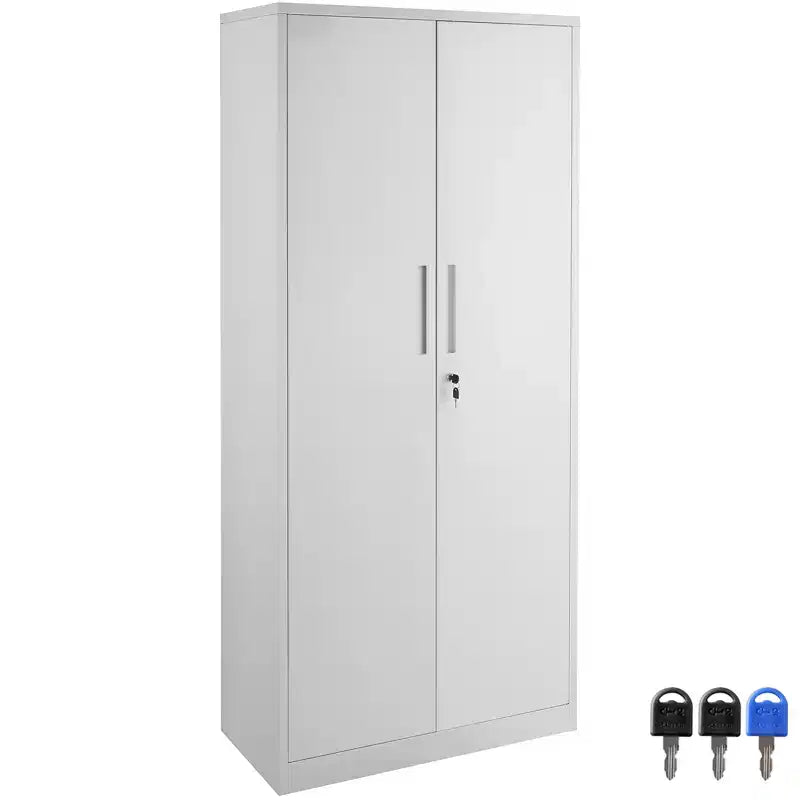 VEVOR Metall-Aufbewahrungsschrank, abschließbarer Stahlschrank mit 2 Magnettüren und 4 verstellbaren Einlegeböden, 71-Zoll-Metallschrank mit 200-lbs-Tragkraft, Weiß