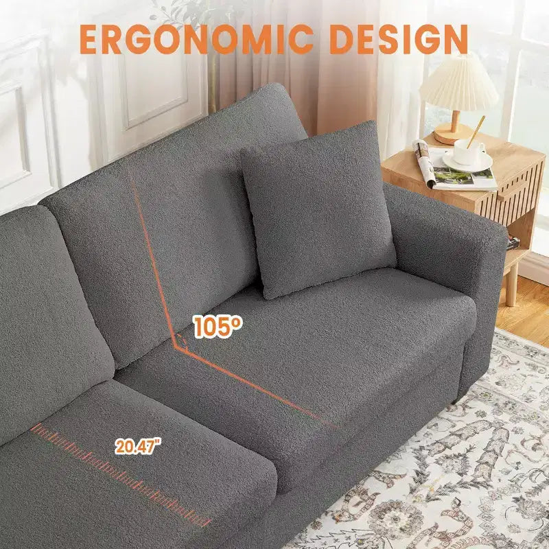 83W Modernes 3-Sitzer-Sofa mit tiefer Sitzfläche, weichem Stoff, breiter Armlehne, abnehmbarem, waschbarem Kissenbezug