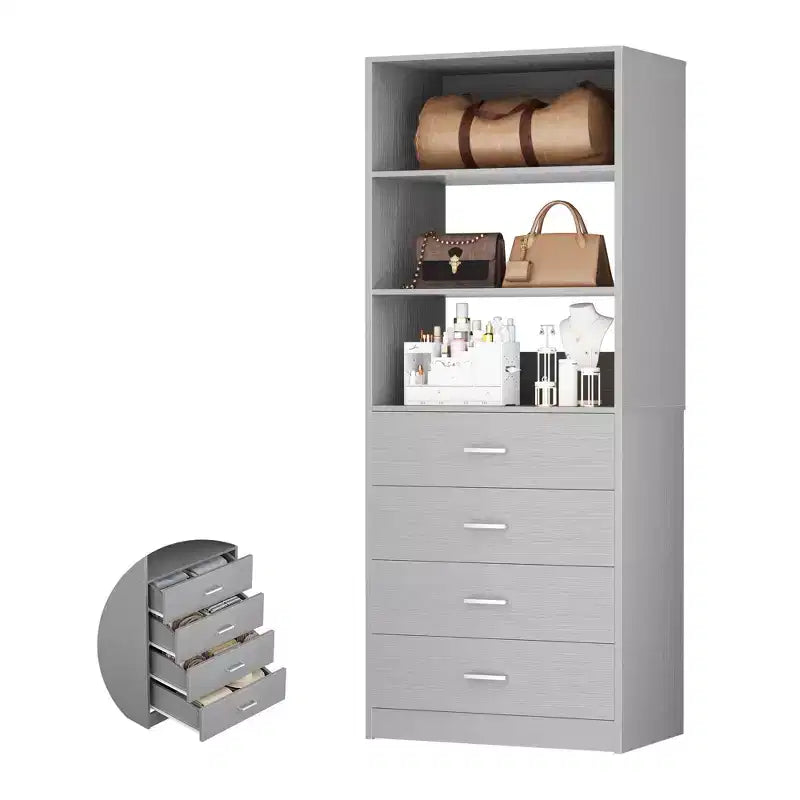 Schrankorganisationssystem mit Holzschubladen und Regalen