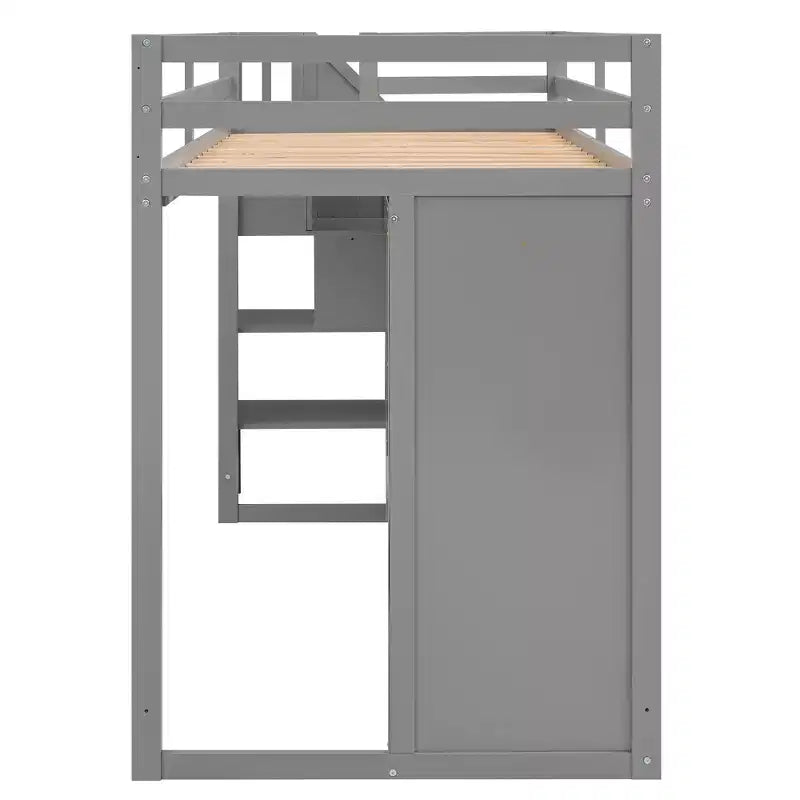 93,3 Funktionales Hochbett mit Kleiderschränken, Regalen, Schubladen und Stauraumleiter