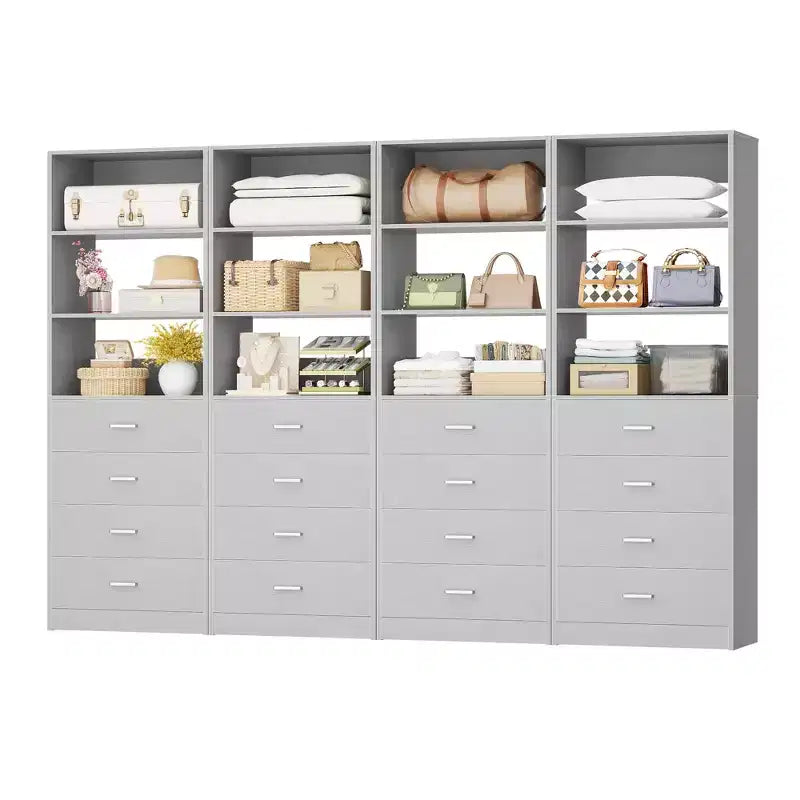 Schrankorganisationssystem mit Holzschubladen und Regalen