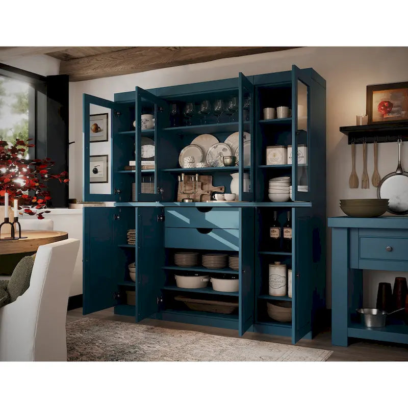Küchenbuffet aus 100 % Massivholz mit Glas- oder Holztüren und 2-Schubladen-Set, 65 x 71,5