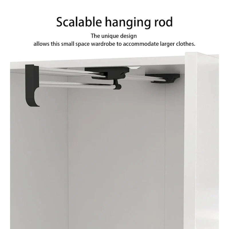 Kleiderschrank mit Spiegel, verstellbarer Kleiderstange und platzsparendem Design