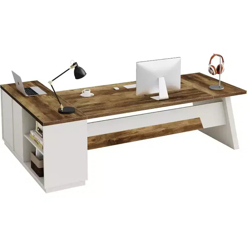 Lantine Modern 78 L-förmiger Chefschreibtisch mit Schubladen und seitlichem Aktenschrank