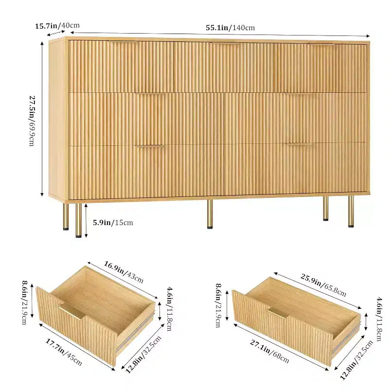 Kommode mit 7 Schubladen und Rillenoptik, moderner Aufbewahrungsschrank aus Holz, Schlafzimmermöbel für Wohnzimmer und Flur