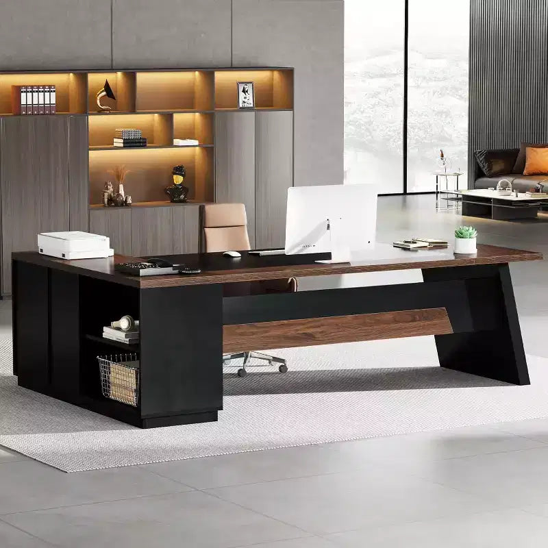 Lantine Modern 78 L-förmiger Chefschreibtisch mit Schubladen und seitlichem Aktenschrank