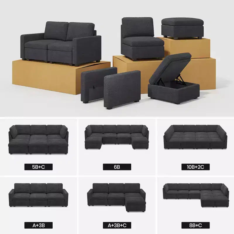 Belffin Chenille-Ottoman-Modul – Modulare Fußstütze mit Stauraum, hautfreundlichem Stoff und Schnellmontage-Design