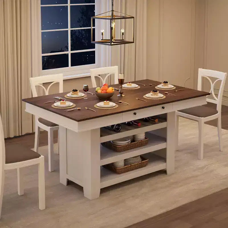 60-Zoll-Kücheninsel mit Stauraum, 4-stufiger stationärer Küchentisch im Landhausstil mit großer Arbeitsplatte für Küche, Esszimmer und Wohnzimmer
