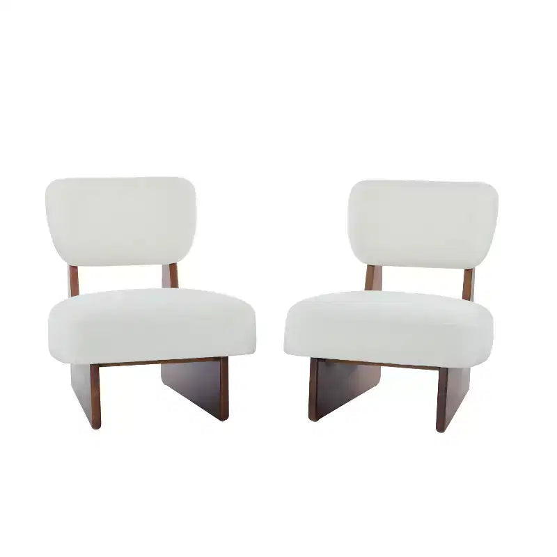 Set aus 2 modernen beigen Loungesesseln mit Polyesterbezug, stabilem Holzgestell, für verschiedene Räume