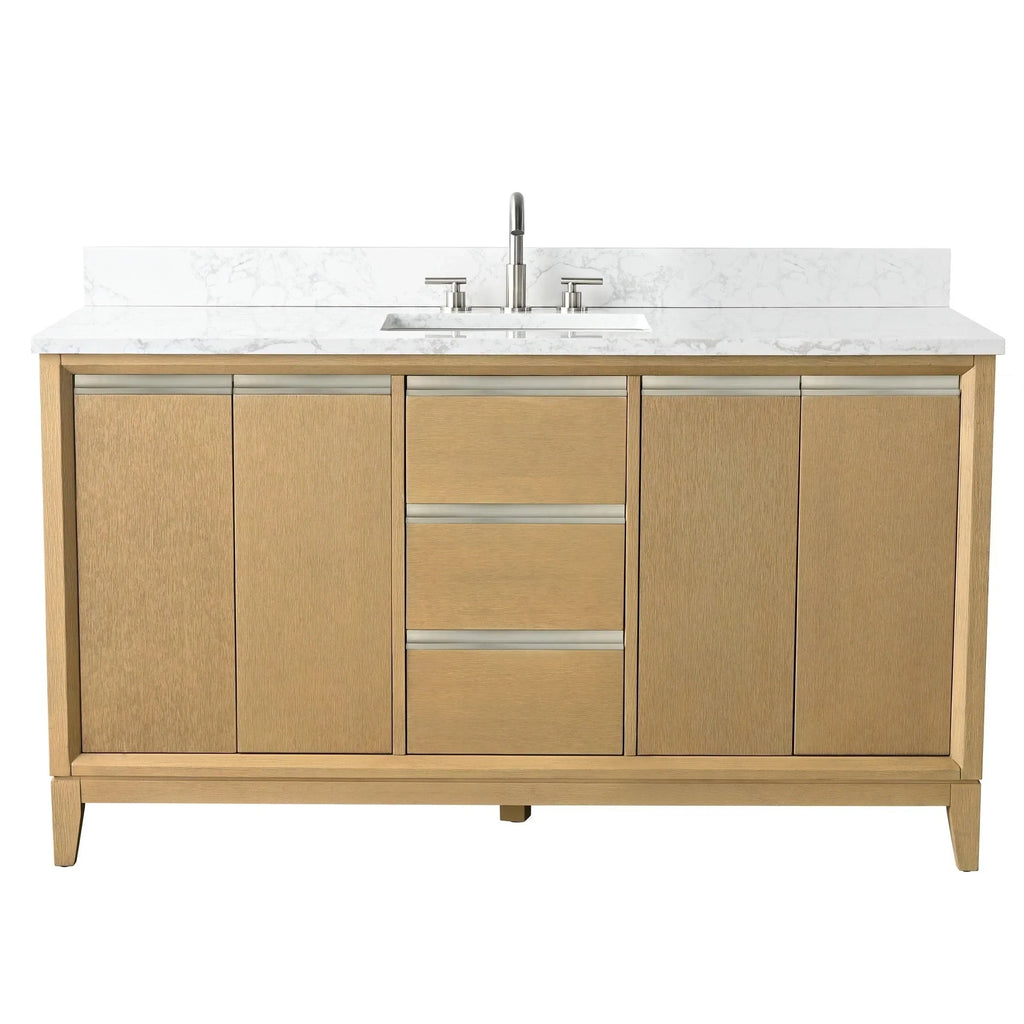 Vanity Art Badezimmerschrank mit Keramikwaschbecken und Platte aus technischem Marmor